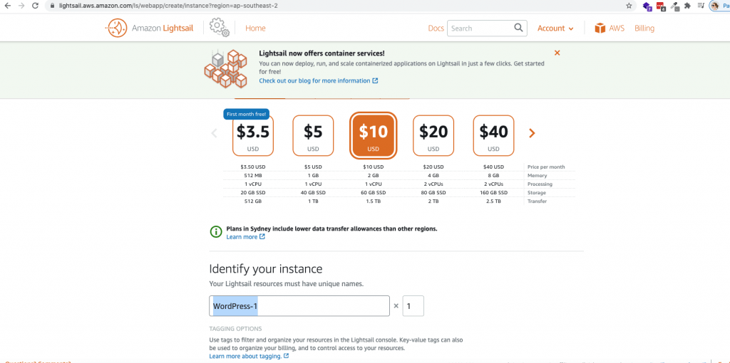 jane james wordpress developer AWS lightsail image